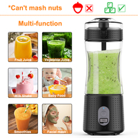 Blender portable 380 ml rechargeable par USB, mixeur personnel pour smoothies, 6 lames, broyeur de glace, presse-agrumes, sans BPA, mixeur de voyage