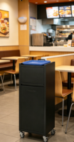 Poubelle de restaurant rapide en fer avec support de plateau supérieur, étagère inférieure et roulettes, chariot à déchets commercial pour cuisine