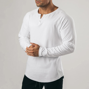 Camiseta Henley Vintage de <span class=keywords><strong>Manga</strong></span> <span class=keywords><strong>Larga</strong></span> para <span class=keywords><strong>Hombre</strong></span>, Cárdigan de Algodón Elástico Ligero con Cuello en V para Deportes, Capa Base de Fitness - Product Image 2