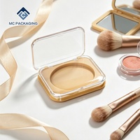 Kotak Bedak Pipi Persegi Warna Kuning, Tutup Transparan, Wadah Kosong untuk Highlighter Monokrom
