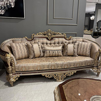 Canapé de luxe français en bois massif sculpté, style palais européen, feuille d'or, personnalisable pour villa, salon, mobilier de maison