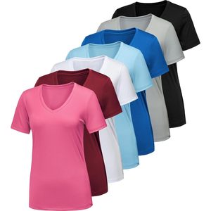 Camisetas Deportivas para Mujer Baleenz, Cuello en V, Secado Rápido, Absorción de Humedad, Camisetas Atléticas de Gimnasio, Color Sólido, Manga Corta, Top de Alto Rendimiento - Product Image 1