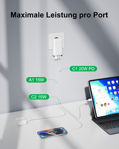 EU <b>Plug</b> USB Wall Charger 3 Ports 30W <b>Fast</b> <b>Charging</b> Universal for Home Office Use - Product Image 2