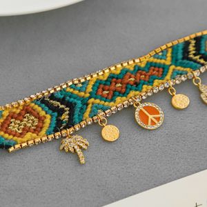 Bracelet tissé à la main en forme de palmier cactus, symbole de paix, bijou d'amitié en cristal plaqué or aux couleurs vives - Product Image 2
