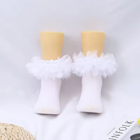 Chaussettes pour filles, nouvelle mode 2025, mignonnes, avec nœud, style princesse Lolita, respirantes, tricotées, bord festonné, dentelle, volants moelleux, chaussettes pour bébé