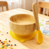 Ensemble de bols en silicone, bois et bambou écologiques sans BPA, personnalisés en gros, vaisselle pour bébé ronde avec cuillère, design minimaliste