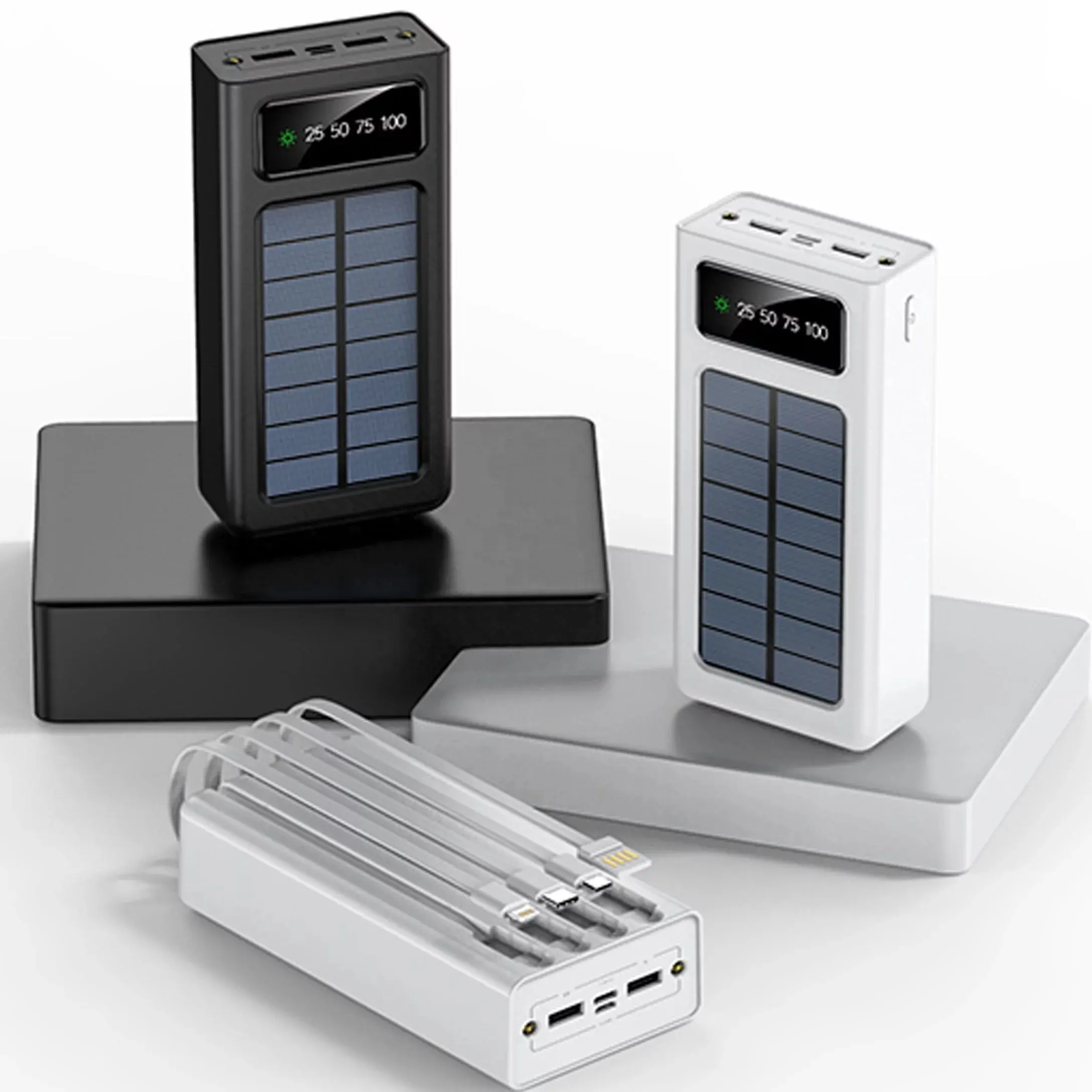 새로운 태양 전원 은행 30000mah 외부 배터리 듀얼 마이크로 유형 C USB 태양 휴대용 충전기 전원 은행 휴대 전화