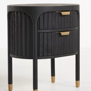 Table de chevet ronde contemporaine de luxe à 2 tiroirs en bois pour chambre à coucher, hôtel ou maison - Product Image 4