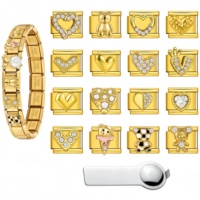 Bracelet à breloques italien en or, avec cœurs en zircon cubique et perles, en acier inoxydable, pour femme, bijoux de mode, cadeau pour femme et homme