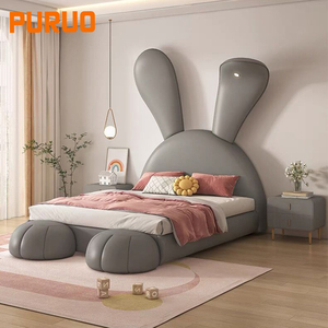 เตียงเดี่ยว Puruo Modern Beds สำหรับเด็กหุ้มเบาะ เฟอร์นิเจอร์ห้องนอนสีชมพู เตียงเจ้าหญิงสำหรับเด็กผู้หญิง - Product Image 2