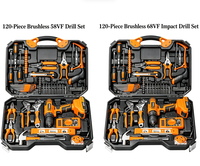 Kit d'outils de perçage sans fil au lithium-ion de 120 pièces, tournevis électrique rechargeable, boîte à outils combinée pour la maison