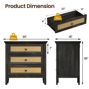 Comò in rattan a 3 cassetti, cassettiera in legno, comodino rustico in stile farmhouse, mobiletto contenitore - Product Image 2