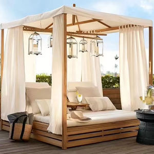 Conjunto de Muebles de Jardín Modernos para Patio - Sillón de Lujo y Cama Doble con Toldo de Teca - Product Image 1