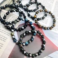 Nouveau Bracelet en Pierre Œil de Tigre Cristal de Guérison, Bracelet Tressé en Hématite à Perles Facettées pour Femme, Cadeau Bijou