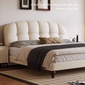 <span class=keywords><strong>Letto</strong></span> <span class=keywords><strong>matrimoniale</strong></span> moderno con struttura in legno e rivestimento in pelle cerata, stile a blocchi color crema, con schienale morbido, ideale per piccoli appartamenti e camere padronali - Product Image 3