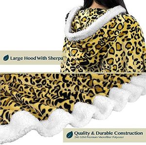 Super doux et confortable, en flanelle pelucheuse, en <span class=keywords><strong>polaire</strong></span> sherpa, tricoté, <span class=keywords><strong>capuche</strong></span> d'hiver, léopard, vêtement pour <span class=keywords><strong>femme</strong></span>, poncho portable, cape, couverture - Product Image 6