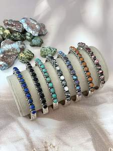 HANDMADE STERLING <b>SILVER</b> MULTI STONE CUFF <b>BRACELET</b> Cluster gemstone cuff <b>bracelet</b> - Product Image 3
