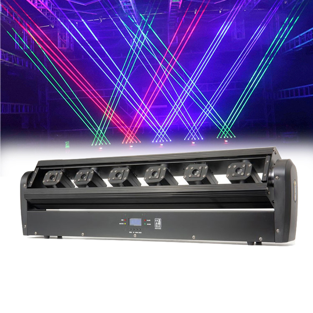 6-Eye RGBW Laser Lights DMX512 Controlled Aluminum LED Stage Bar Night Club KTV Full-Color Green Red IP33 Rated Ra90 for