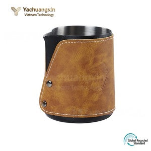 Lata para espuma de leche para café, cubierta de cuero resistente al calor, taza de acero inoxidable con forma de flor, cubierta protectora con aislamiento térmico, desmontable - Product Image 2
