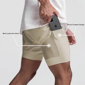 Wholesale Custom Sweat Compression 2 In 1 Print Designer Nylon Fitness Boxer Gym Workout Sports Cargo Running Men's Shorts