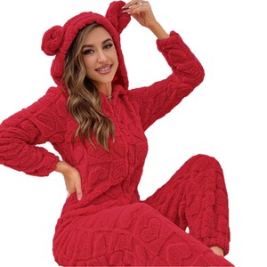 Comodo <span class=keywords><strong>Pigiama</strong></span> da <span class=keywords><strong>Donna</strong></span> in Pile di Cotone con Cappuccio e Orecchie, per Uso Familiare e Casual - Product Image 5