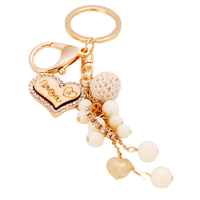 Porte-clés en bois avec perles acryliques délicates et lettre I en alliage de zinc pour la personne aimée, idéal comme cadeau pour couple