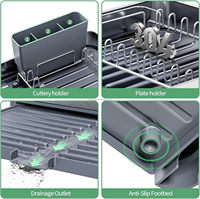 WIREKING Porte-vaisselle extensible multifonction en acier inoxydable 304 pour comptoir de cuisine avec porte-gobelets et couverts