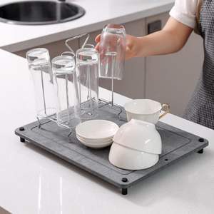 Estante para platos de piedra superabsorbente FMT, encimera de cocina de tierra de diatomeas, alfombrillas de secado de platos con almohadilla para pies, <span class=keywords><strong>alfombrilla</strong></span> para vajilla - Product Image 3