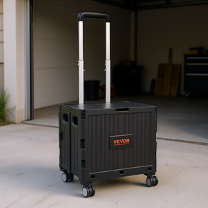 Chariot utilitaire pliable Vevor, capacité de 110 lb, caisse roulante portable, poignée télescopique, 4 roues pivotantes, noir - Product Image 2
