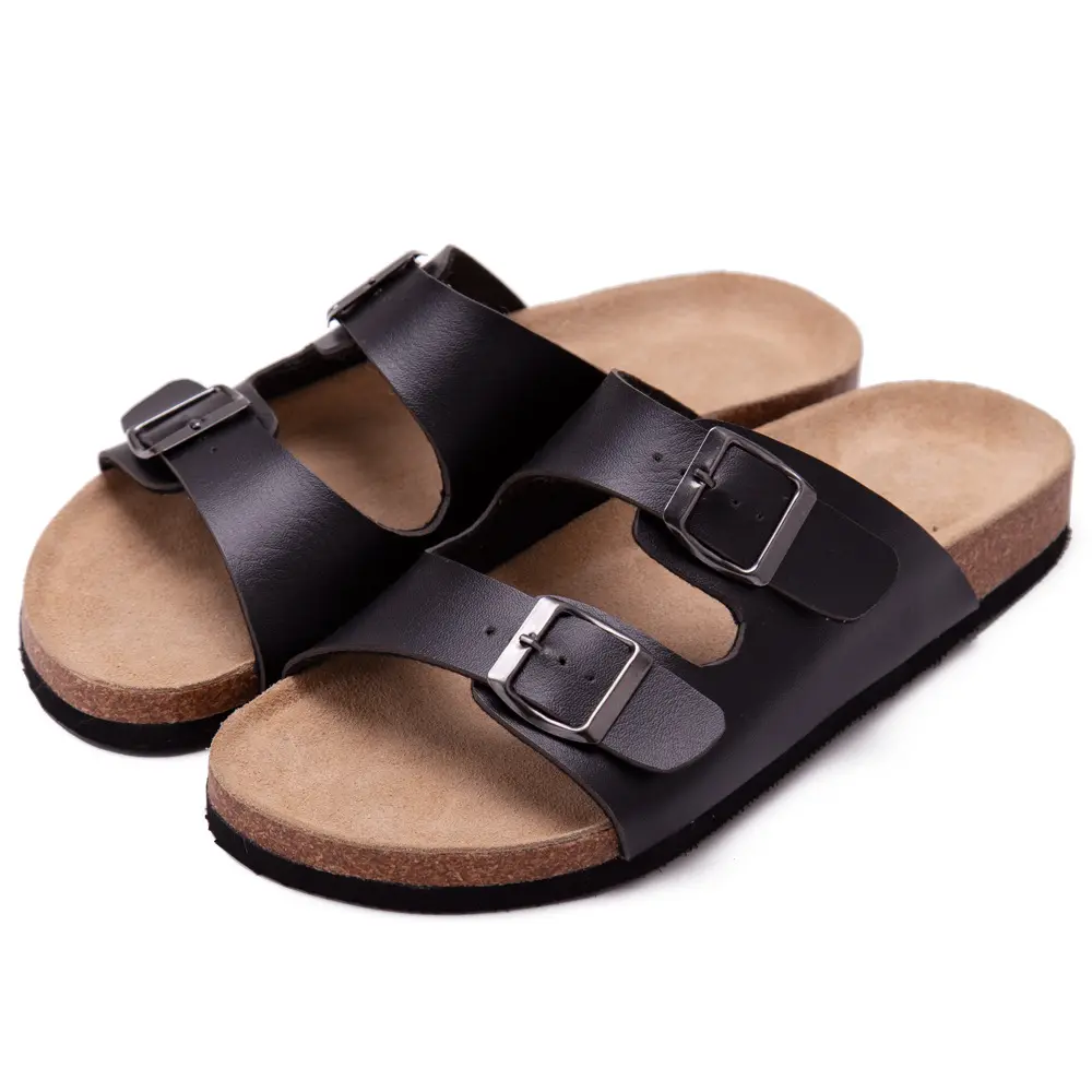 2023 New QZK Top Quality Wholesale Men Buckle Straps Cork Sole Sandals with Cow Leather Foot bed