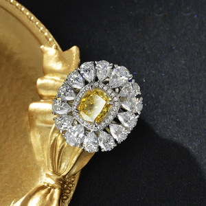 Alta calidad 925 plata esterlina 3ct Fat Square Ice Flower Cut amarillo 8*9mm anillo de moda para mujer joyería fina - Product Image 2
