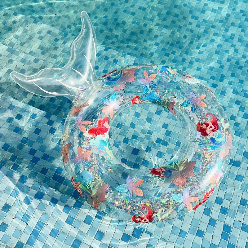 Desain baru cincin renang putri duyung payet pelampung kolam renang tiup untuk anak-anak