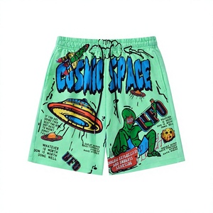Men's Mid Waist Quick-Drying Breathable 100% Cotton Eco-Friendly Fleece Embroidered Anti-Wrinkle Beach <b>Shorts</b> Elastic Waist - Product Image 1