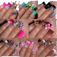 10 faux ongles carrés en forme de pattes de canard, avec strass 3D, couleur bonbon, amovibles et réutilisables pour femmes, pour fêtes et usage quotidien