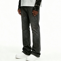 SOONREE Jeans en denim personnalisés pour hommes, imprimé toile d'araignée anthracite, pantalon évasé style urbain, fabricant OEM B2B