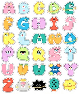 Autocollants de transfert personnalisés, autocollants en vinyle de dessins animés, autocollants en PVC de forme irrégulière, autocollants durables en lettres de l'alphabet - Product Image 1