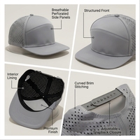 Casquette de golf Performance découpée au laser, respirante, à visière plate, structurée, avec logo personnalisé, ajustable 56-62cm, vente en gros OEM, faible MOQ