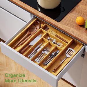 Organisateur de tiroir extensible en bambou OEM/ODM pour ustensiles, plateau à couverts réglable, séparateurs de tiroir en bois pour couverts - Product Image 6