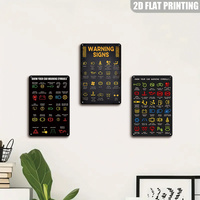 Letrero Metálico con Símbolos de Advertencia para Automóviles, Decoración de Pared Retro Negra con Efecto Desgastado para Garaje y Taller Mecánico