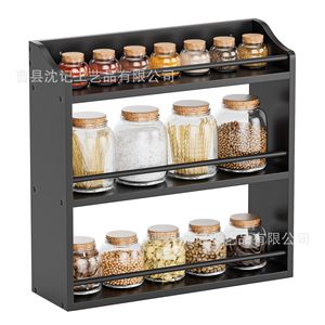 <b>Spice</b> Rack With Glass <b>Jars</b> Wooden Lids Multi Tiered Kitchen Countertop Wall Shelf Airtight Condiment Organizer - Product Image 1