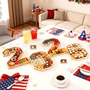 Pengzhan Bamboo Number <b>Tray</b> 27.8cm Decorative Serving Plate For Fruit Cake <b>Storage</b> - Product Image 4