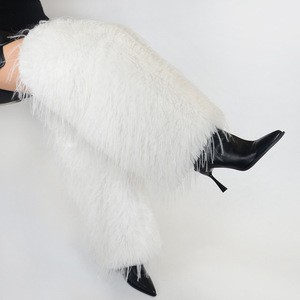 נעלי נשים פרווה של שיקול נשים נעליים לנשים עקבים גבוהים נעלי אופנה חורף עקבים גבוהים שרשרת ורוד יין אדום ערמומי פרווה פרווה מגפי פרווה - Product Image 5