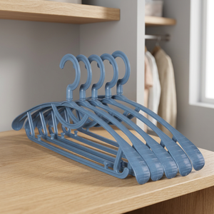Minimalist Plastic <b>Hangers</b> Set of 4 Blue <b>Space</b> <b>Saving</b> Wardrobe Hooks for Clothing Storage - Product Image 5