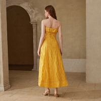 Robe de soirée d'été décontractée pour femme, jaune vif, sans manches, col montant, coupe trapèze, en tissu uni tissé, style bustier