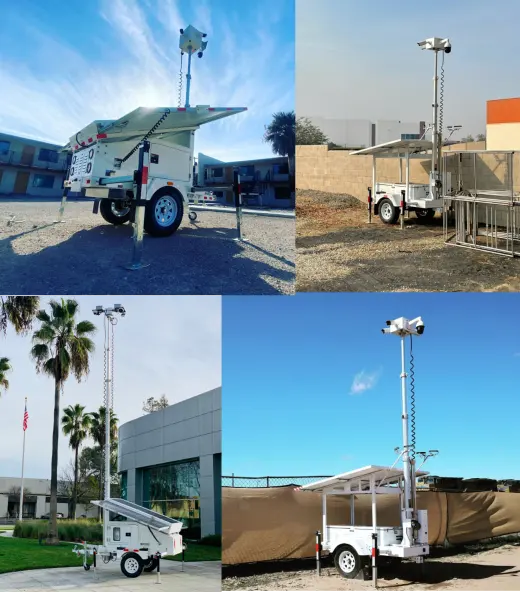 7/24 Remote Control Camera Tower Mobile Solar CCTV Security Trailers for Packing Lots