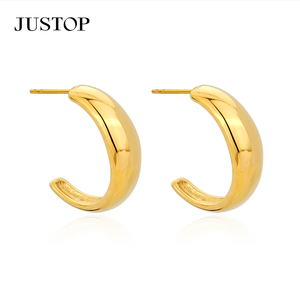 Boucles d'oreilles créoles plaquées or, bijoux fantaisie en alliage, style classique unisexe - Product Image 3
