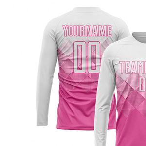 White Pink <b>Long</b> Sleeve Soccer Jersey Football Performance Athletic Shirt Breathable Quick Dry <b>Match</b> Training Uniform for Men - Product Image 3