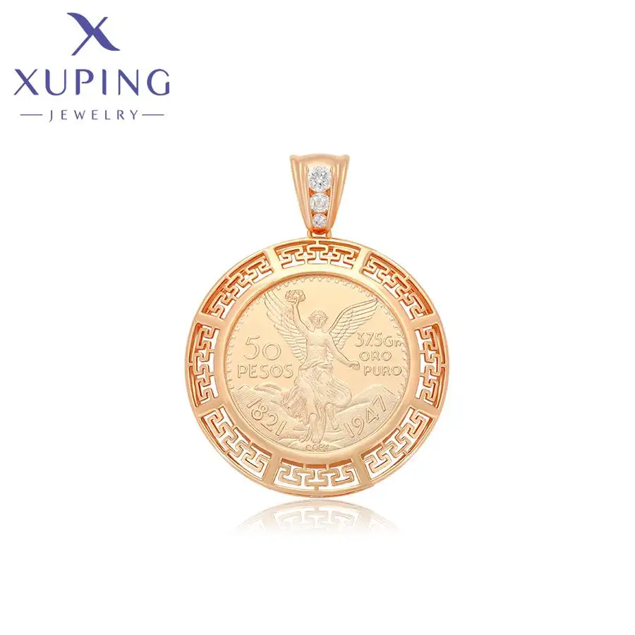 X000809804 Xuping đồ trang sức 18K vàng mạ đồ trang sức thời trang Mexico 50 peso đồng xu mặt unisex hip hop quyến rũ cho Chuỗi vòng cổ