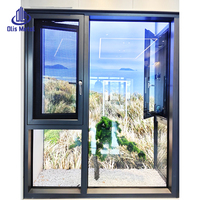 Ventana Francesa Grande de Bajo Consumo con Protección Contra Huracanes, Malla de Aluminio, Vidrio Templado Doble, Ventanas Abatibles para Casas