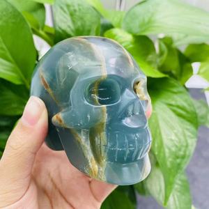 Crâne en cristal sculpté à la main en onyx <span class=keywords><strong>bleu</strong></span>, pour Fengshui, 1 pièce - Product Image 1